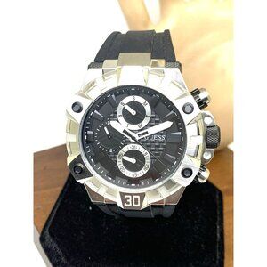 Guess Men's Watch GW0802G1 Ignite Quartz Silver Black Rubber Strap 47mm